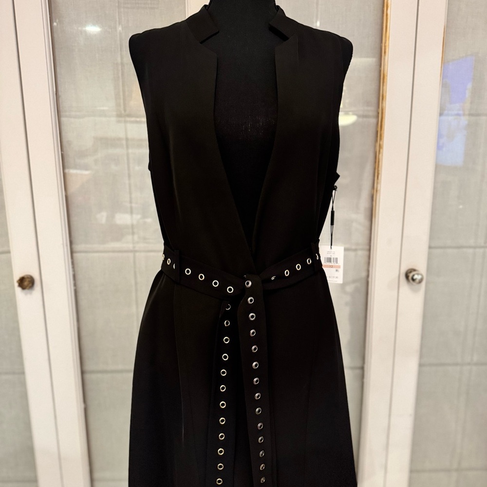 Calvin Klein Black long vest jacket with Eyelet Belt
